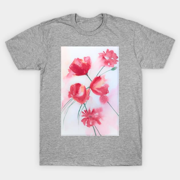 Five Red Flowers T-Shirt by Tstafford